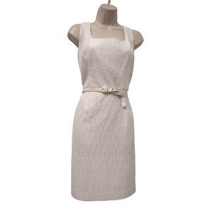 Trina Turk Womens Dress 10 White Eyelet Lace Sheath Career Belted Sleeveless